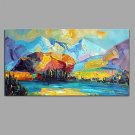 Hand Painted Oil Painting Pastoral Scenery Wall Art with Stretched Framed Ready to Hang