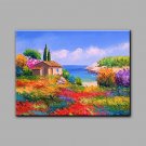 Hand-Painted Mediterranean Landscape Seashore One Panel Canvas Oil Painting For Home Decoration