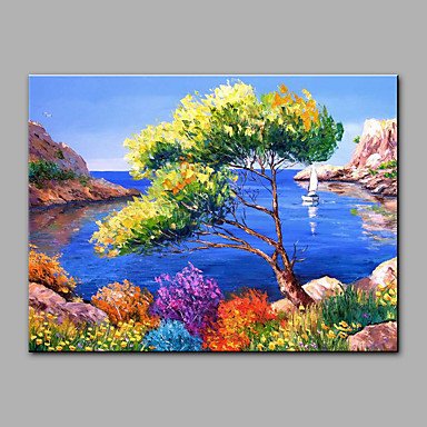 Hand-Painted Mediterranean Landscape Seaview One Panel Canvas Oil Painting For Home Decoration