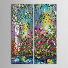 Hand-Painted Landscape Vertical Panoramic Two Panels Canvas Oil Painting For Home Decoration