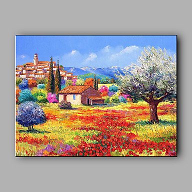 Large Size Hand-Painted Landscape Quiet Village One Panel Canvas Oil Painting For Home Decoration