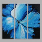Abstract Oil Painting Blue Flower Set of 3 Framed Handmade Oil Painting For Home Decoration