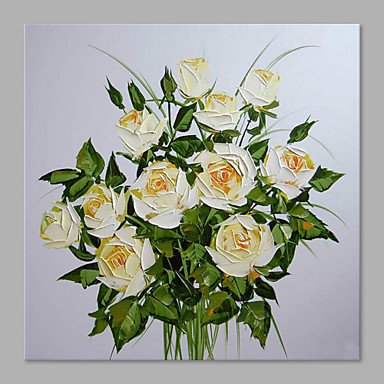 IARTS Hand Painted Abstract Pure White Rose Bouquet Floral Oil Painting with Stretched Frame For H
