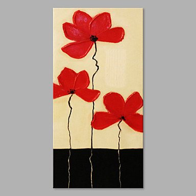 IARTS Hand Painted Modern Abstract Petty Triple Red Flowers on Canvas with Stretched Frame Handmad