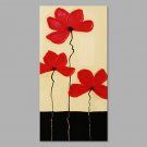 IARTS Hand Painted Modern Abstract Petty Triple Red Flowers on Canvas with Stretched Frame Handmad