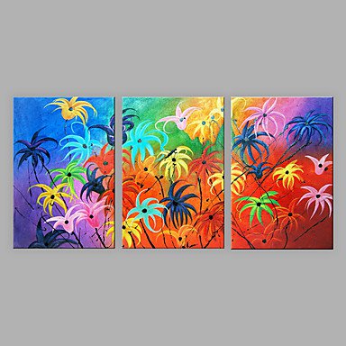 Hand-Painted Artistic Abstract Flowers Three Panel Canvas Oil Painting For Home Decoration