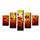 Hand-Painted Floral/Botanical Five Panels Canvas Oil Painting For Home Decoration