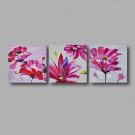 Ready to Hang Stretched Hand-painted Oil Painting 72"x24" Three Panels Canvas Wall Art Pink Roses