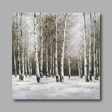Ready to Hang Stretched Hand-Painted Oil Painting Canvas Wall Art Silver Birch Forest Trees Snow M