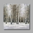 Ready to Hang Stretched Hand-Painted Oil Painting Canvas Wall Art Silver Birch Forest Trees Snow M