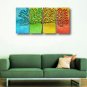 Ready to Hang Stretched Hand-painted Oil Painting 4 pieces Canvas Wall Art Modern Blue Green Yello