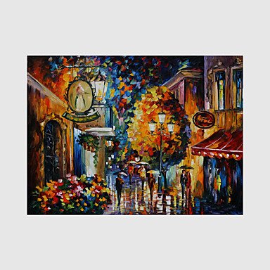 Hand-Painted Modern Street Scape Paintings One Panel Canvas Oil Painting