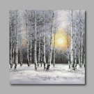Ready to Hang Stretched Hand-Painted Oil Painting Canvas Wall Art Silver Birch Forest Trees Snow M