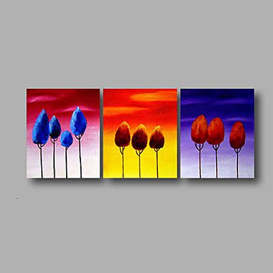 Hand-Painted Oil Painting on Canvas Wall Art Contempory Abstract Trees Sunrise Home Deco Three Pan