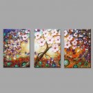 Hand Painted Oil Painting Modern Knife Lucky Flower Tree 3 Piece/set Wall Art with Stretched Frame