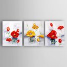 Hand-Painted Flowers Set of 3 Canvas Oil Painting With Stretcher For Home Decoration Ready to Hang