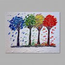 IARTS Hand Painted Modern Abstract Four Different Color Trees Oil Painting On Canvas with Stretche