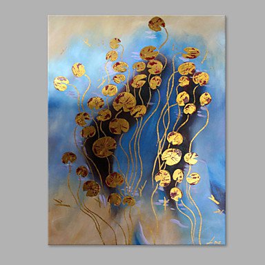 IARTS Hand Painted Modern Abstract Golden Duckweed in River with Stretched Frame Handmade Oil Pain