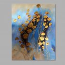 IARTS Hand Painted Modern Abstract Golden Duckweed in River with Stretched Frame Handmade Oil Pain