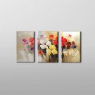 Hand-Painted Floral/Botanical Three Panels Canvas Oil Painting For Home Decoration