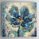 Oil Painting Bule Abstract  Flowers by Knife Hand Painted Canvas with Stretched Framed