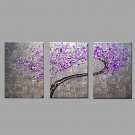 Hand Painted Oil Painting Modern Knife Purple Flower 3 Piece/set Wall Art with Stretched Framed Re