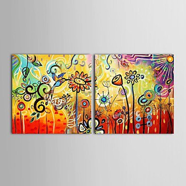 Hand-Painted Floral/Botanical Two Panels Canvas Oil Painting For Home Decoration
