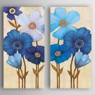 Hand-Painted  Blue Flowers Set of 2 Canvas Oil Painting With Stretcher For Home Decoration Ready t