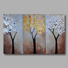 Ready to Hang Stretched Hand-Painted Oil Painting Canvas Wall Art Abstract Flowers Golden Silver O