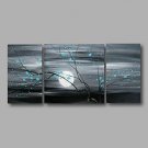 Ready to Hang Stretched Hand-painted Oil Painting Canvas Wall Art Modern Blue Blossom Sunrise Thre