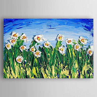 Hand-Painted  Impression White  Flowers by Knife  Oil Painting With Stretcher For Home Decoration
