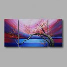 Ready to Hang Stretched Hand-painted Oil Painting 48"x24" Three Panels Canvas Wall Art Pink Blosso