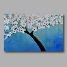 Ready to Hang Stretched Hand-Painted Oil Painting Canvas Wall Art Abstract Light Blue White Blosso