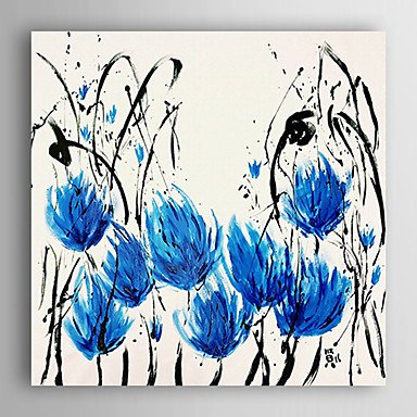 Hand-Painted Abstract Blue Flowers  Canvas Oil Painting With Stretcher For Home Decoration Ready t