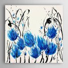 Hand-Painted Abstract Blue Flowers  Canvas Oil Painting With Stretcher For Home Decoration Ready t