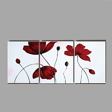 Hand Painted Red Flower Oil Painting with Stretched Frame Ready to Hang