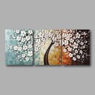 Ready to Hang Stretched Hand-painted Oil Painting 60"x24" Three Panels Canvas Wall Art White Bloss