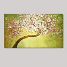 Palette Knife Art Oil Painting Hand Painted Wall Decor Picture Fresh Green Pink Cherry Blossom Str