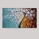 Palette Knife Art Oil Painting Hand Painted Wall Decor Picture White Cherry Blossom Stretched Fram