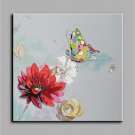 Hand-Painted Butterfly Gathering Honey Modern Art One Panel Canvas Oil Painting For Home Decoratio