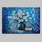 Hand-Painted Abstract Landscape Modern Blooming Flowers Knife Oil Painting On Canvas Ready To Hang