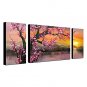 Hand-Painted Floral/Botanical Horizontal Panoramic,Classic Traditional Three Panels Canvas Oil Pai