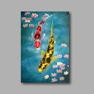 Stretched (ready  to hang) Hand-Painted Oil Painting on Canvas 36"x24" Modern Deco Art Fishes Flow