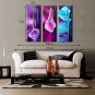 Ready to Hang Stretched Framed Hand-painted Oil Painting Three Panels Canvas Wall Art Purple Blue