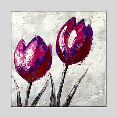 Purple Tulip Style Canvas Material Oil Paintings with Stretched Frame Ready To Hang Size 70*70CM.