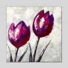 Purple Tulip Style Canvas Material Oil Paintings with Stretched Frame Ready To Hang Size 70*70CM.
