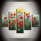 Hand-Painted Abstract Floral/Botanical Any Shape,Modern Pastoral Five Panels Canvas Oil Painting F