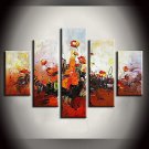 Hand-Painted Abstract / Landscape / Still Life / Floral/BotanicalModern Five Panels Canvas Oil Pai