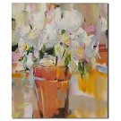 Hand Painted Oil Painting Floral Flower Kinfe Painted Pink Vase with Stretched Frame