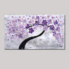Palette Knife Art Oil Painting Hand Painted Purple Wall Decor Picture Fresh Green Pink Cherry Blos